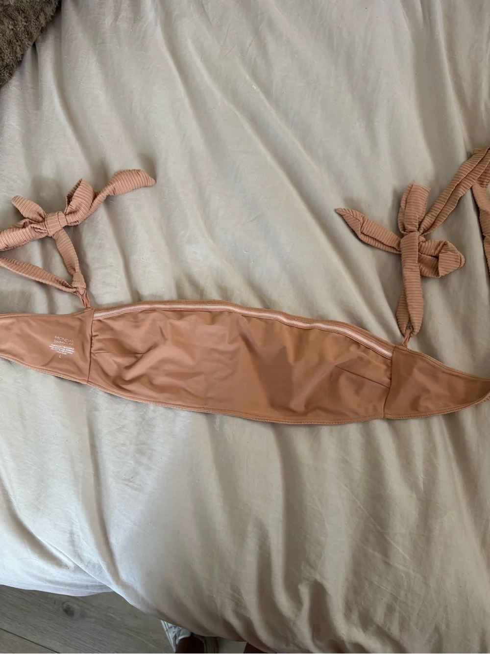 Monday Swimwear Ribbed Tan Tie Bikini Top